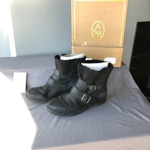 Ash Reverso black leather ankle moto boots